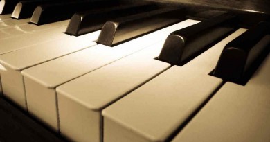 Close up shot of piano keyboard with spot light on